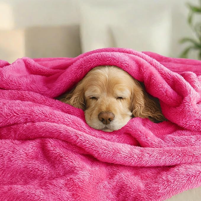Exclusivo Mezcla Plush Fuzzy Fleece Bed Blanket Queen Size, Super Soft, Fluffy and Warm Blankets for Couch, Bed, All Season (Hot Pink, 90x90 inches)
