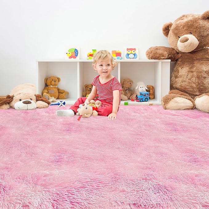 Tie-Dye Pink Soft Shaggy Fluffy Rug for Living Room 6x9ft Anti-Skid Durable Area Rug Mat Bedside Throw Rug for Bedroom Kids Room Boys Teens Nursery Dorm Office Home Decor Aesthetic Carpets