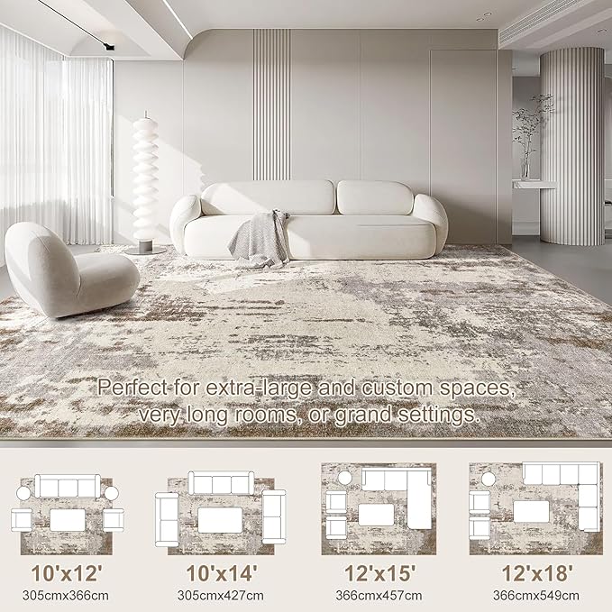 UERMEI 10x14 Area Rug Living Room Rugs - Washable Neutral Modern Abstract Soft Thin Rug Indoor Floor No Slip Rug Carpet for Bedroom Under Dining Table Home Office Decor - Brown/Grey/Beige
