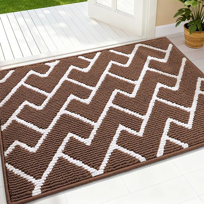 OLANLY Front Door Mat, Non-Slip Rubber Backing, Dirt Resistant and Absorbent, Washable, Easy to Clean Low-Profile Indoor Doormat for Back Door, Entryway, Inside Entrance, 32x20, Coffee