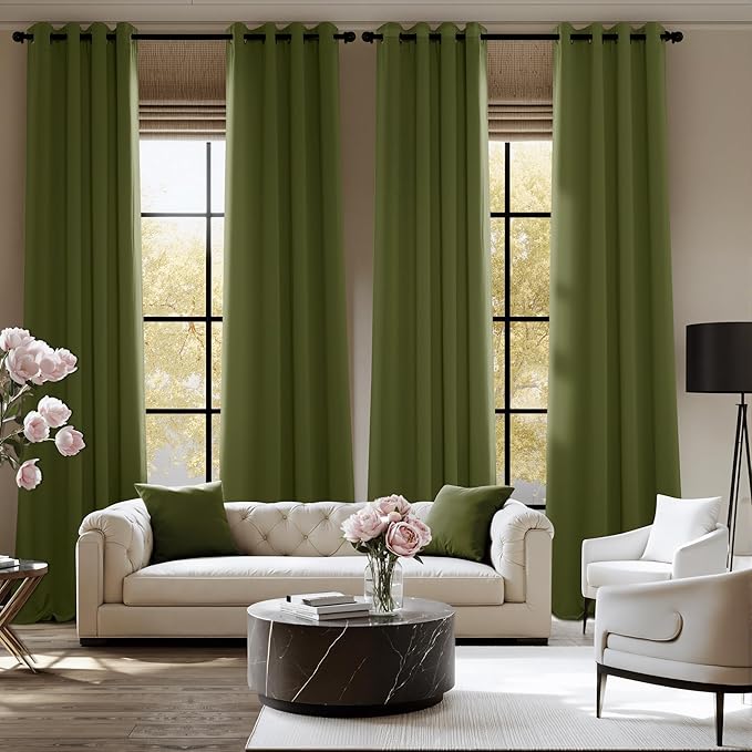 NICETOWN Room Darkening Draperies Curtains Panels, 2 Panels Olive Green W52 x L84