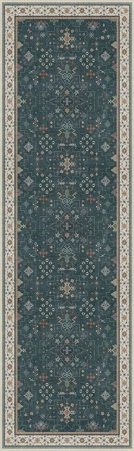 Hazo Haus Dark Green Kitchen Rug 10 ft Long - Modern Vintage Boho Unique Floral with Gold Accent, Washable Low Pile Non-Slip Extra Long Wide Runner Rugs for Hallway, 3x10