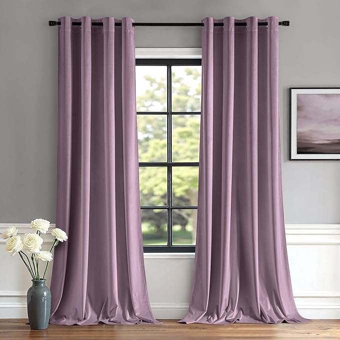 MIULEE Velvet Curtains Lavender Light Purple Elegant Grommet Thermal Insulated Soundproof Room Darkening Curtains/Drapes for Classical Living Room Bedroom Decor 52 x 108 Inch Set of 2
