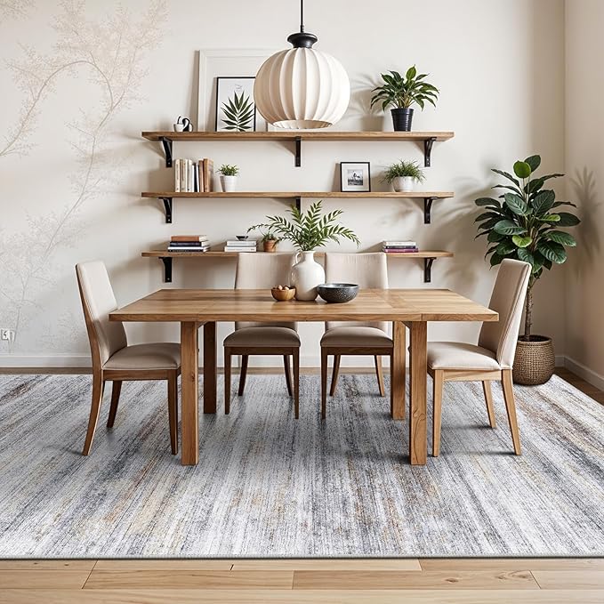 6x9 Area Rug for Living Room: Non-Slip Washable Rugs for Dining Room Bedroom Study Home Office - Easy-to-Clean Stain and Water Resistant Carpet - Soft Low-Pile Mat Beige Grey