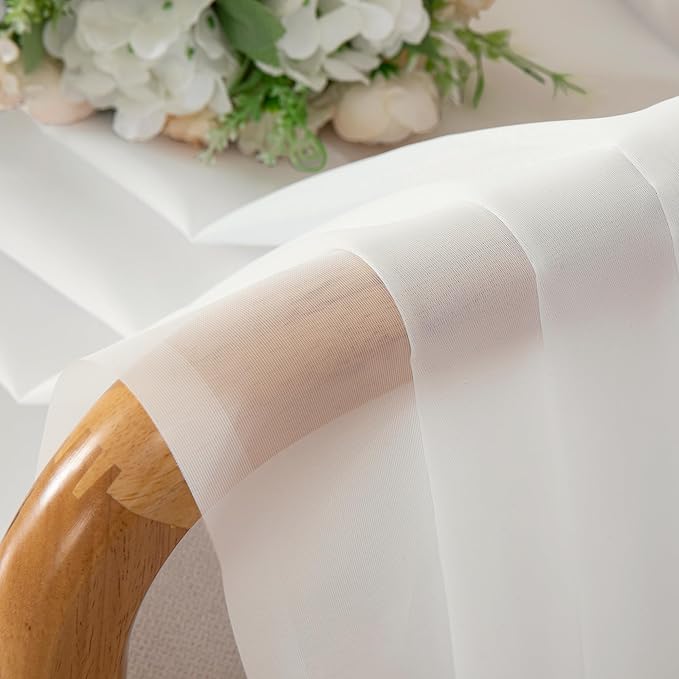 Aiyufeng Modern Sheer Window Curtains, Rod Pocket Long Curtains Translucent Drapes Semitransparent Privacy with Light Through for Bedroom/Living Room, Ivory, W42 x L90, 2 Pieces