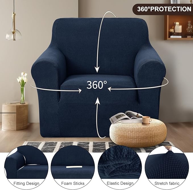 U-NICE HOME Recliner Chair Covers Stretch Couch Cover Sofa Cover Sofa Slipcover Furniture Protector for Chair Cover Pet Friendly(Armchair, Navy)