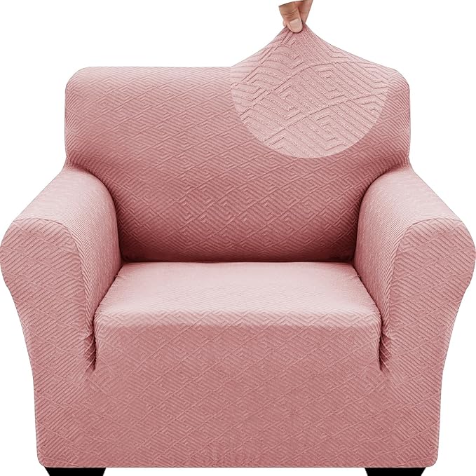 ZNSAYOTX 1 Piece Jacquard Chair Slipcovers for Living Room High Stretch Chair Covers with Arms Anti Slip Pets Friendly Couch Sofa Armchair Cover Furniture Protector (Small,New Pattern Rose)