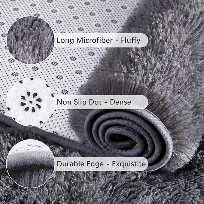 Chicrug Soft Runner Rugs for Bedroom Living Room Plush Fluffy Rugs 2x6 Feet, Shag Furry Area Rug Carpet Non Shedding for Nursery Children Kids Girls Room Home Decorative,Coal Grey