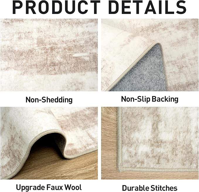 6x9 Area Rugs Washable Rug: Large Modern Abstract Living Room Rug Soft Anti-Skid Thin Carpet Indoor Floor Non-Shedding Carpets for Bedroom Dining Room Farmhouse Nursery Home Office - Brown Ivory