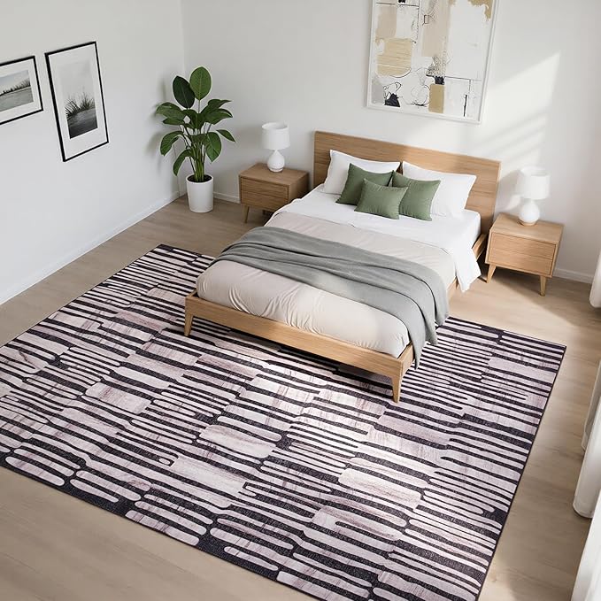 Washable Rugs 8x10 Area Rugs for Living Room- Modern Abstract Rugs for Bedroom,Dining Room, Large Soft Low Pile Carpet with Non Slip Rubber Backing,Neutral Accent Rug for Nursery Home Office