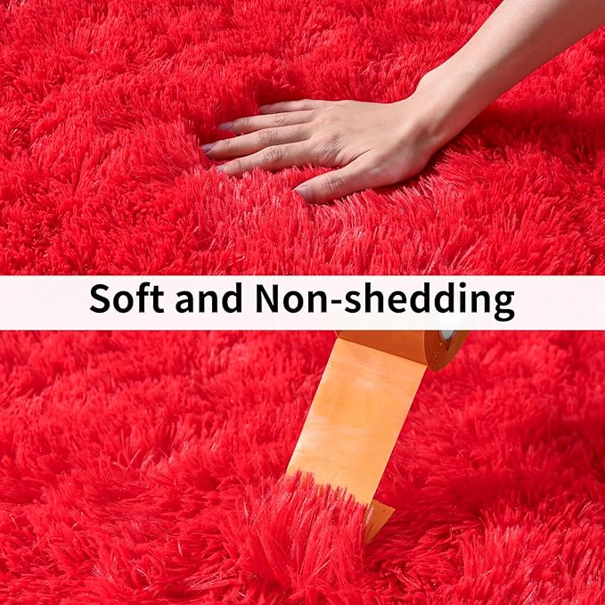 Soft Runner Rugs for Bedroom Hallways, 2x6 Red Fluffy Shag Throw Area Rug Non Slip for Bedside Dorm, Long Shaggy Furry Carpet for Nursery Living Room