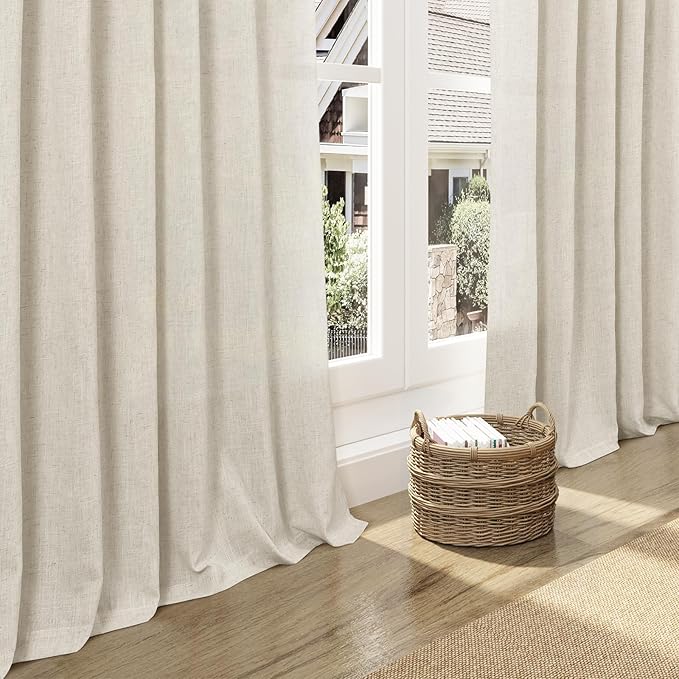 Nanspring Vanilla Linen Curtains 84 Inches Long for Living Room Light Filtering Semi Sheer Curtain Back Tab Modern Farmhouse Decor Elegant Luxury Coastal Drapes for Bedroom Office 52x84,2 Panels