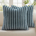 decorUhome Cozy Faux Fur Throw Pillow Covers 20x20 Set of 2 Decorative Soft Plush Striped Modern Farmhouse Boho Couch Pillow Cases with Velvet Back for Sofa Bed Living Room, Blue Grey