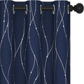 Deconovo Navy Blue Curtains, Blackout Curtain for Bedroom, 38 x 84 Inch, Thermal Insulated Soundproof Privacy Drapes with Silver Wave Dots Pattern, Grommet Top, Machine Washable Panel for Living Room