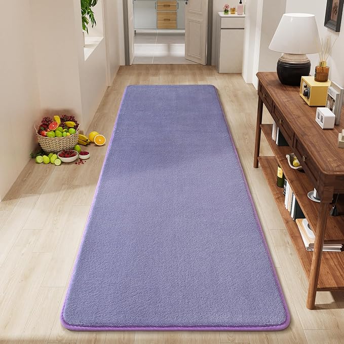 Amearea Modern Soft Hallway Runner Rug, 2x6 Purple Fluffy Bedroom Bedside Rugs, Washable Long Runner Rugs for Hallway, Non Slip Memory Foam Rug Carpet for Entrance Kitchen Living Room Decor