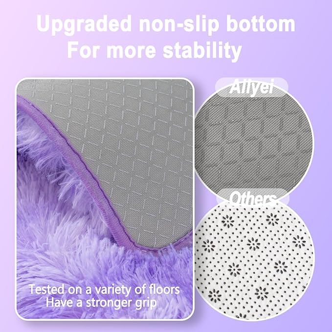 Soft Runner Rugs for Bedroom Hallways, 2x6 Tie-Dyed Purple Fluffy Shag Throw Area Rug Non Slip for Bedside Dorm, Long Shaggy Furry Carpet for Nursery Living Room