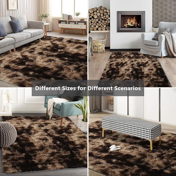 Shag Area Rugs for Bedroom Living Room,4X6 Ultra Soft Fluffy Area Rugs for Dorm,Indoor Carpet Nursery Rugs for Kids Girls Room Home Decor, Mottling Brown