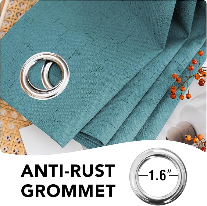 H.VERSAILTEX Linen Blackout Curtains Durable Thick Textured Linen Look 100% Blackout Patio Door Curtain Anti Rust Grommet Extra Wide Sliding Door Curtain Panel, W100 x L108 inch - Teal