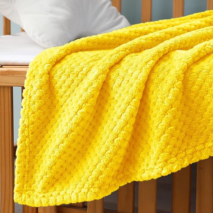 Exclusivo Mezcla Fleece Throw Blanket, Super Soft and Warm Blankets for Couch, Sofa and Bed Waffle Textured, Cozy, Fuzzy and Lightweight (Vibrant Yellow, 40x50 Inches)