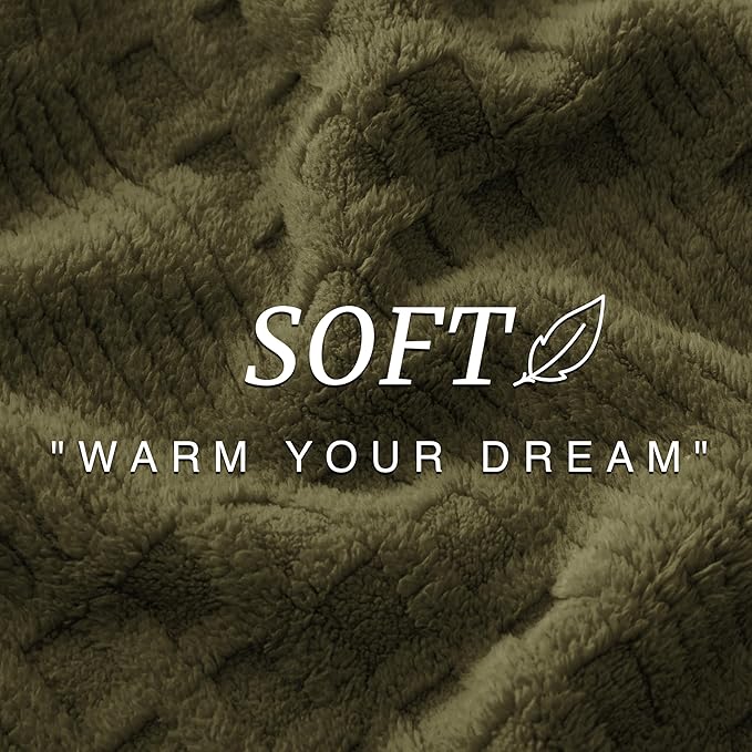EXQ Home Fleece Throw Blanket for Couch or Bed - 3D Waffle Patchwork Pattern Jacquard Decorative Blankets - Cozy Soft Lightweight Fuzzy Flannel Blanket Suitable for All Seasons(50"×60", Moss Green)