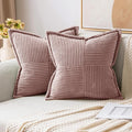 MIULEE Spring Decorative Throw Pillow Covers for Couch Bed Livingroom 18x18 Inch Set of 2 Blush Pink Boho Accent Throw Pllows Broadside Striped Patchwork Soft Corduroy Pillowcases Valentine Decor