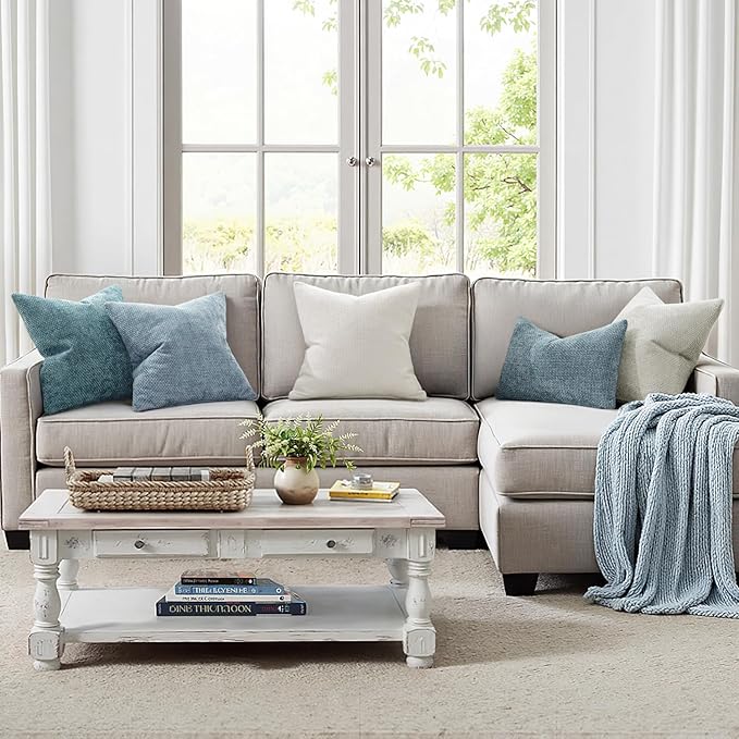 MIULEE Pack of 2 Couch Throw Pillow Covers 18x18 Inch Coastal Light Blue Modern Boho Accent Decorative Pillow Covers Soft Chenille Farmhouse Cushion Covers for Home Decor Bed Sofa Living Room