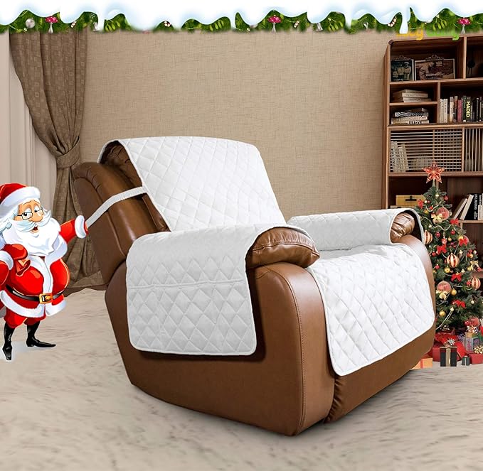 Easy-Going Oversized Recliner Cover Reversible Couch Cover Sofa Cover for Living Room Water Resistant Furniture Protector with Elastic Straps for Pets Dog (Oversized Recliner, White/White)