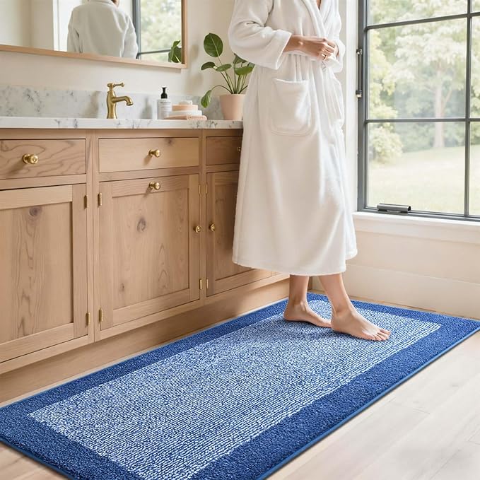 70x24 Long Bathroom Rugs Washable Non Slip, Blue Bath Mat for Bathroom Floor Tub, Soft Absorbent Quick Dry Mats for Shower, Bathtub,Home Decor