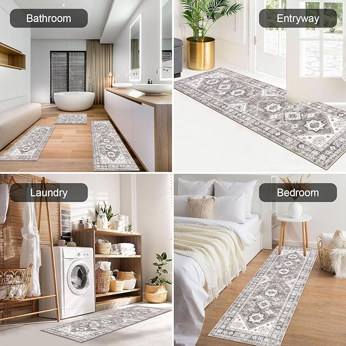 HEBE Boho Kitchen Rug Sets 3 Piece with Runner Non Slip Kitchen Rugs and Mats Washable Kitchen Mats for Floor Thick Kitchen Floor Mat Carpet Runner Rugs for Hallway Laundry Holiday Decor