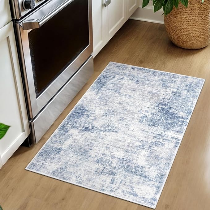 IOHOUZE Small Abstract Area Rug 2x3 Ft Entryway Rugs Washable Door Mat Indoor Entrance, Rubber Backed Throw Rugs, Printed Non Slip Floor Carpet for Foyer Front Door Sink, Light Blue Grey