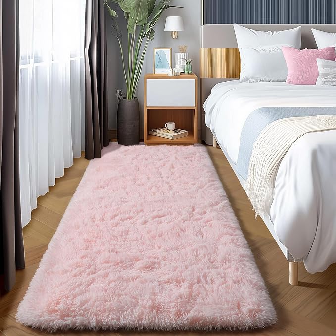ONASAR Pink Runner Rugs for Bedroom Living Room, 2x6 Bedside Hallway Fluffy Area Rug, Ultra Soft Plush Furry Faux Fur Non Slip Floor Carpet for Nursery Kids Dorm Closet Home Decor Aesthetic