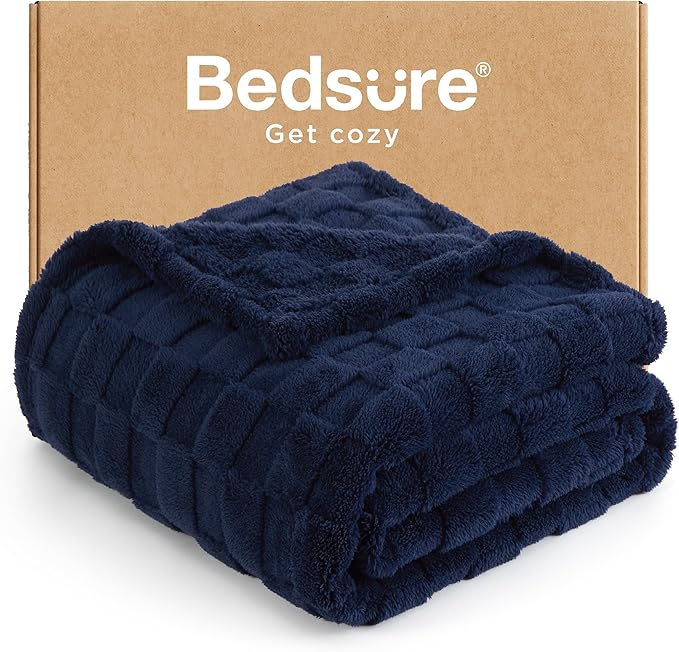 Bedsure GentleSoft Twin Blanket for Bed Navy - Super Soft Cozy Blankets for Kids Girls, Cute Fuzzy Fleece Throws for Bedroom Couch, 60x80 Inches
