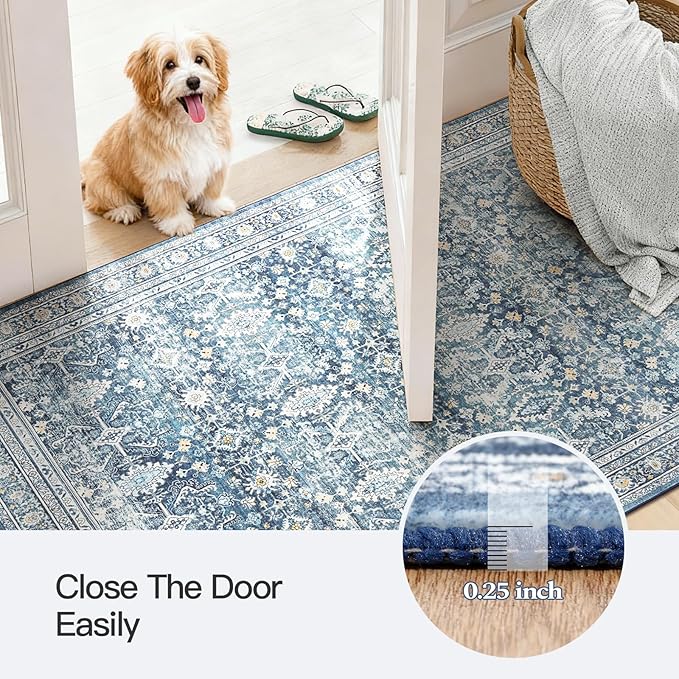 Lofus 3x5 Area Rug for Entryway,Blue Non Slip Area Rugs for Kitchen, Washablee Soft Rugs for Bedroom, Living Room, Tool Room Nursery Kids Room Decor