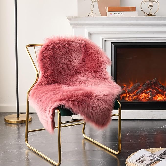 EasyJoy Ultra Soft Fluffy Shaggy Area Rug Faux Fur Rug Chair Cover Seat Pad Fuzzy Area Rug for Bedroom Floor Sofa Living Room (2 x 3 ft Sheepskin, BlushPink)