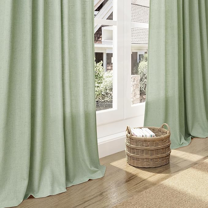 Nanspring Mist Sage Linen Curtains 108 Inches Long for Living Room Bedroom 2 Panels Set Extra Long Back Tab Curtain Light Filtering Sheer Drapes Floor to Ceiling Curtain for Large Windows 52x108