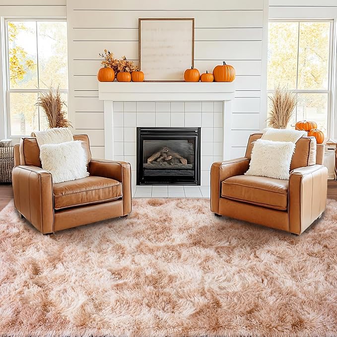 Pionblank Large Rug for Living Room 6x9 Feet, Modern Soft Shag Area Rug, Plush Fuzzy Carpet for Bedroom Girls Boys Room Home Nursery Teens Dorm Decor, Tie-Dyed Beige