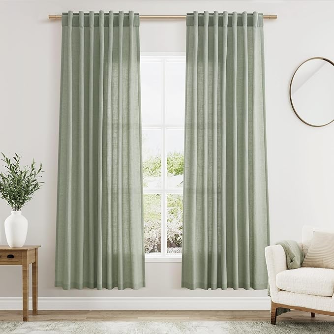 Nanspring Desert Sage Linen Curtains 72 Inch Length for Living Room Semi Sheer Light Filtering Door Drapes 2 Panels Set for Kids Bedroom Back Tab Rod Pocket Modern Farmhouse Decor 52x72