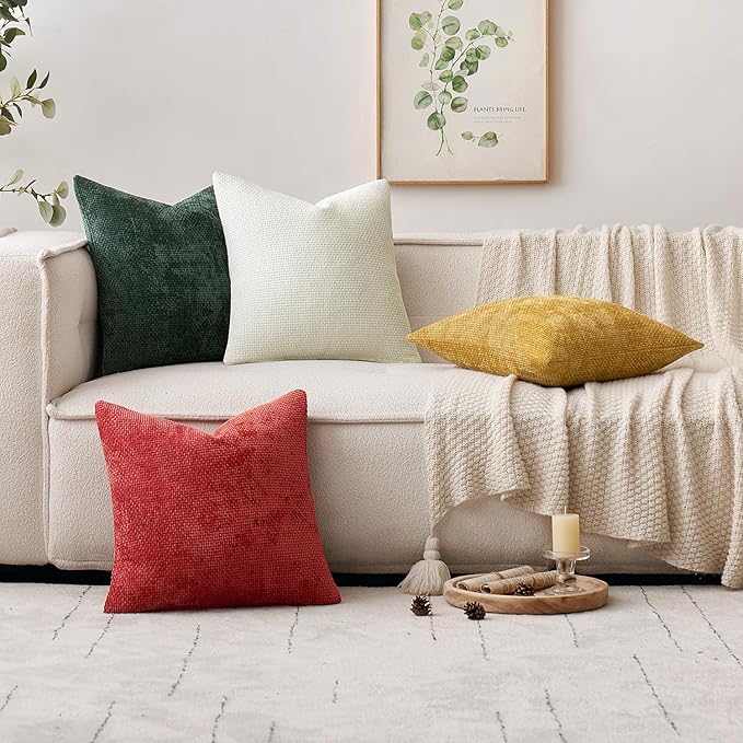 MIULEE Pack of 2 Couch Throw Pillow Covers 20x20 Inch Neutral Pure White Modern Boho Accent Decorative Pillow Covers Soft Chenille Farmhouse Cushion Covers for Home Decor Bed Sofa Living Room
