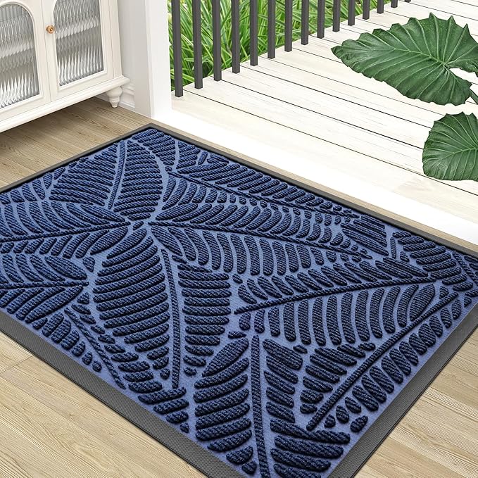 Colorxy Waterproof Doormat, Sturdy Natural Rubber Front Indoor Mat, Non Slip Low Profile Indoor Outdoor Door Mats, Stain and Fade Resistant Floor Mat, Easy Clean Patio Entrance Mat, 59''x23'', Navy