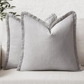 MIULEE Decorative Throw Pillow Covers Neutral Linen Fringe Throw Pillows Euro Shams Set of 2 Light Grey Boho Farmhouse Cushion Covers for Couch Sofa Bed Living Room Spring Home Decor 24x24 Inch