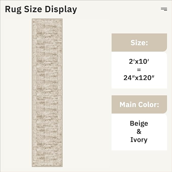 Runner Rug 2'x10' Washable Non-Slip Runner Rugs for Kitchen Bathroom Laundry Room Brown Vintage Floor Carpet Runners for Hallway Entryway