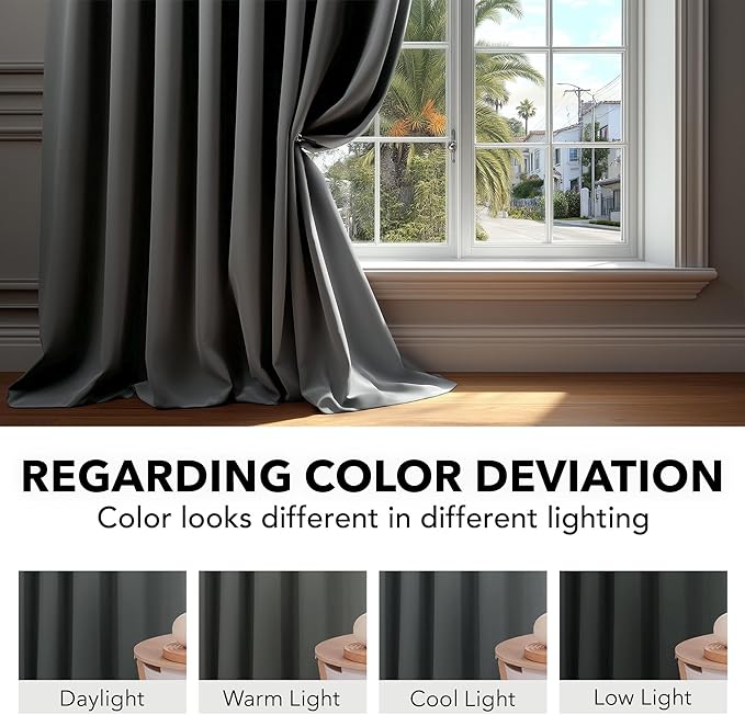 Deconovo Blackout Curtains, Thermal Insulated, W38 x L63 2 Panels, Back Tab, Machine Washable, Room-Darkening Drapes for Bedroom/Living Room Dark Grey