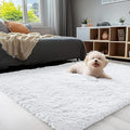OLANLY 3x4 Machine Washable Accent Rug, Soft Fluffy Shaggy Area Rug for Bedroom, Living Room, Indoor Floor Carpet for Kids, Nursery, Home Decor, White