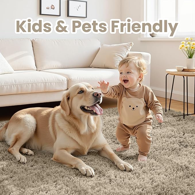 6x9 Area Rugs for Living Room Rug: Soft Fluffy Shag Gray Camel Rugs for Bedroom, Non-Slip Large Fuzzy Plush Rug Indoor Floor Carpet for Nursery Kids Boys Girls Room, Dorms, Playroom, Modern Home Decor
