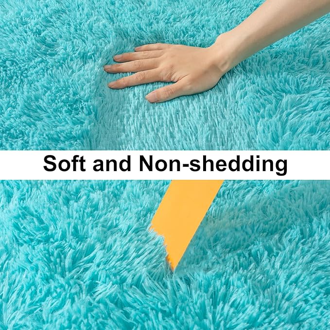 Soft Runner Rugs for Bedroom Hallways, 2x4 Teal Blue Fluffy Shag Throw Area Rug Non Slip for Bedside Dorm, Long Shaggy Furry Carpet for Nursery Living Room