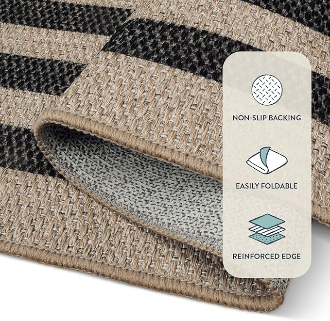 Lahome Enfys Modern Geometric Easy Jute Entryway Rug, 4x6 Black Washable Carpet for Bedroom Contemporary Thin Living Room Patio Rug, Farmhouse Non Slip Indoor Outdoor Carpet for Dining Room Backyard