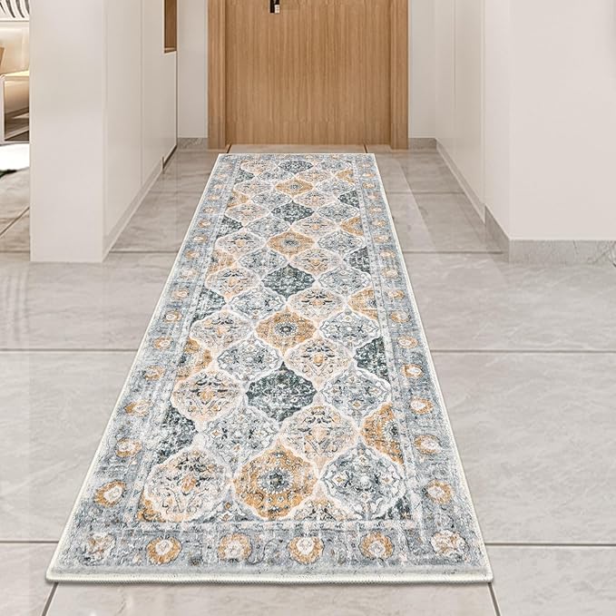 HEBE Hallway Runner Rug 2'x6' Washable Vintage Distressed Area Rugs Non Slip Laundry Rug Runner Boho Floor Carpet Runners for Hallways Entryway Laundry Room Kitchen Bathroom