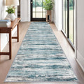 KOZYFLY Modern Abstract Hallway Runner Rug, 2.6x12 Washable Rug Runner Non-Slip Soft Striped Kitchen Runner Rugs, Print Blue Carpet Runner for Entryway Bathroom Laundry Room Foyer