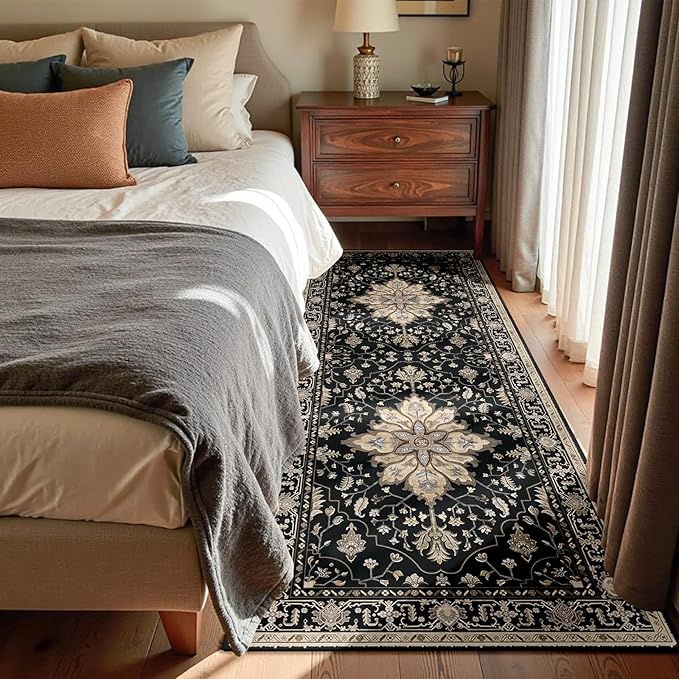 Area Rugs 3'x6' Runner Rug Non Slip Washable for Kitchen Hallway Bedroom Beside Laundry Room Bathroom Rug, Floor Carpet, Black Brown Neutral Dark Tan