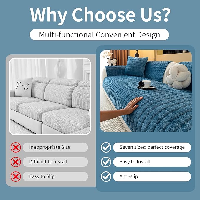 Velvet Couch Cover, Plush Sectional Sofa Cover Washable, Anti Slip Sofa Slipcover for 3-4 Cushions Sofas, Furniture Protector Covers for Pets & Kids(1PC, Black, 35.4"×82.6", 3-4 Seater)